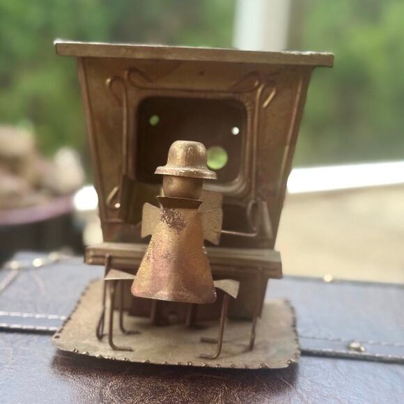 Vintage Reclaimed Metal Folk Art Sculpture – Desk Scene with Hat-Wearing Figure - Picture 1 of 4